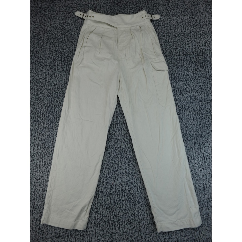 Banana Republic Cargo Trousers Womens 0 Cream High Waist Buckle Belt Pleated